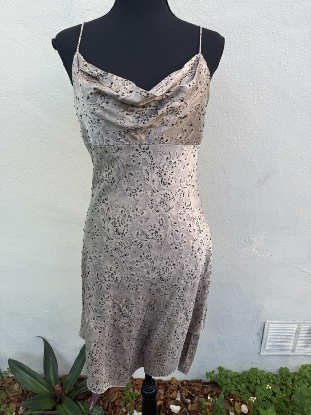 Adrianna Papell Beige Silk slip dress with cowl neck and delicate beaded details